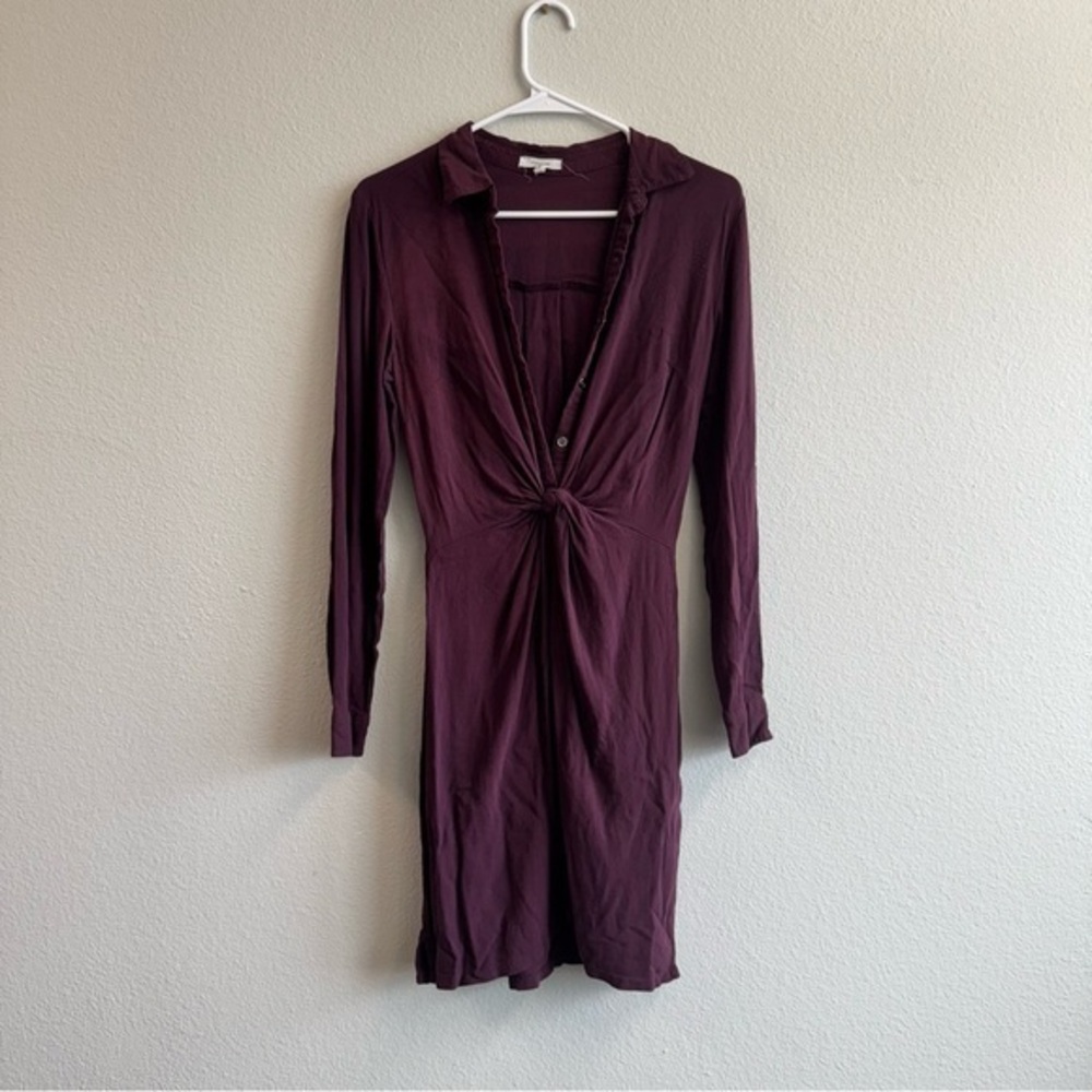 Maurices Purple Ruched Button Front Long Sleeve Dress